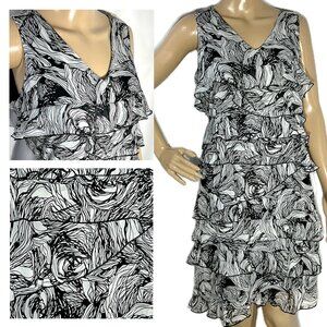 Jonathan Martin Sz 12 Black and White Midi Ruffle Dress Women's